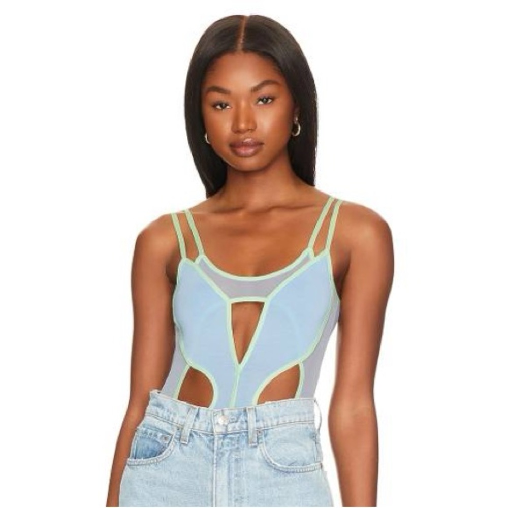 Bodysuit in Clear Sky & Mellow Green